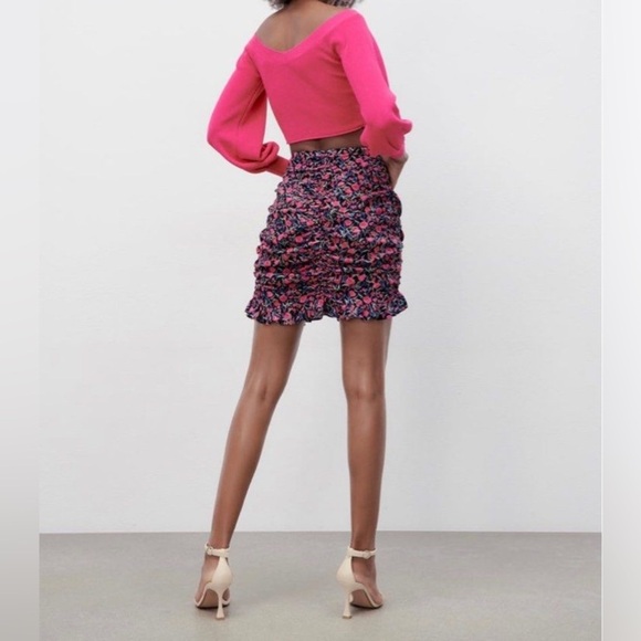Zara Pink & Black Coquette Girl Floral Draped mini skirt size xs - Picture 3 of 7